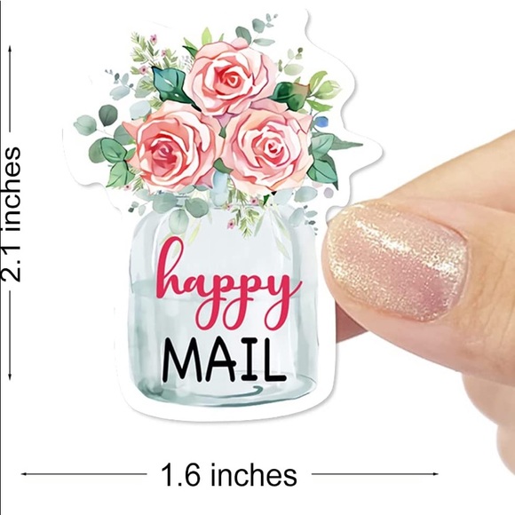 50 Happy Mail Flower mason jar stickers- 2.1 x 1.6 inch - Picture 2 of 3